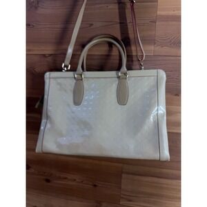Arcadia Andrea Leather Satchel Handbag Cream Monogram Gold Hardware Medium